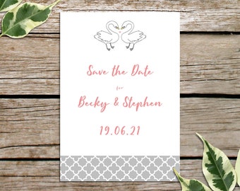 Swan Wedding Save the Date Cards, Swans Design Save the Dates, Personalised Wedding Stationery, Luxury Cards, Eco Friendly, Cute, Fun