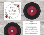 Retro 'vinyl' record CD wedding invitation, personalised CD record sleeves, custom vintage music themed invitations, handmade music lovers