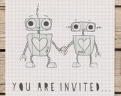 Robot themed alternative wedding invitation