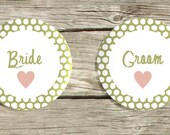 50 x Individual wedding pin badge, place names, favours