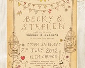 Alice in wonderland, tea party themed wedding invitation