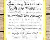 Colourful candy stripe wedding invitation. Typography wedding invitation