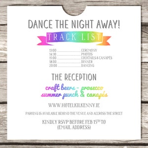 Retro 'vinyl' record CD wedding invitation, personalised CD record sleeves, custom vintage music themed invitations, handmade rainbow image 3