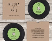 Rustic 'vinyl' record CD wedding invitation, personalised kraft sleeves, custom vintage music themed invitations, retro handmade music lover