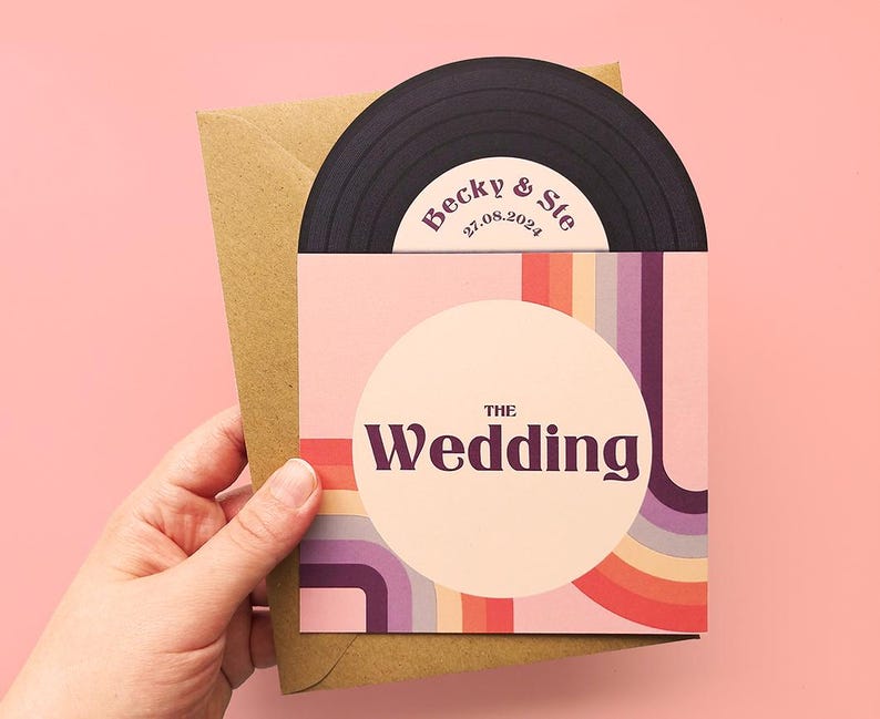 record shaped wedding invites