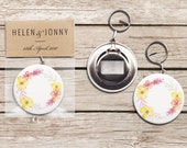 Bottle Opener Keyring Wedding Favours, Floral Design, Flower Wreath, Personalised Option Available, Rustic, Colourful, Unique