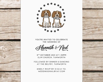 Dog Wedding Invitations, Personalised Wedding Invites With Envelopes, Luxury Printed Design, Eco Friendly, Illustrated Dogs Cute Invitations