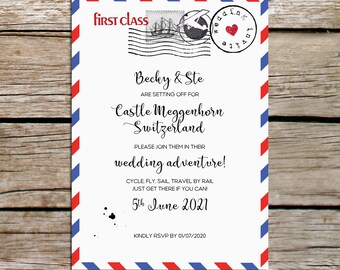 Travel theme wedding invitations, Air mail deisgn, Personalised invites with envelopes, Luxury card, Eco friendly, Destination wedding