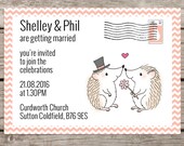 Hedgehog wedding invitations, Animal themed wedding stationery, Cute wedding invites, Woodland wedding, Personalised design