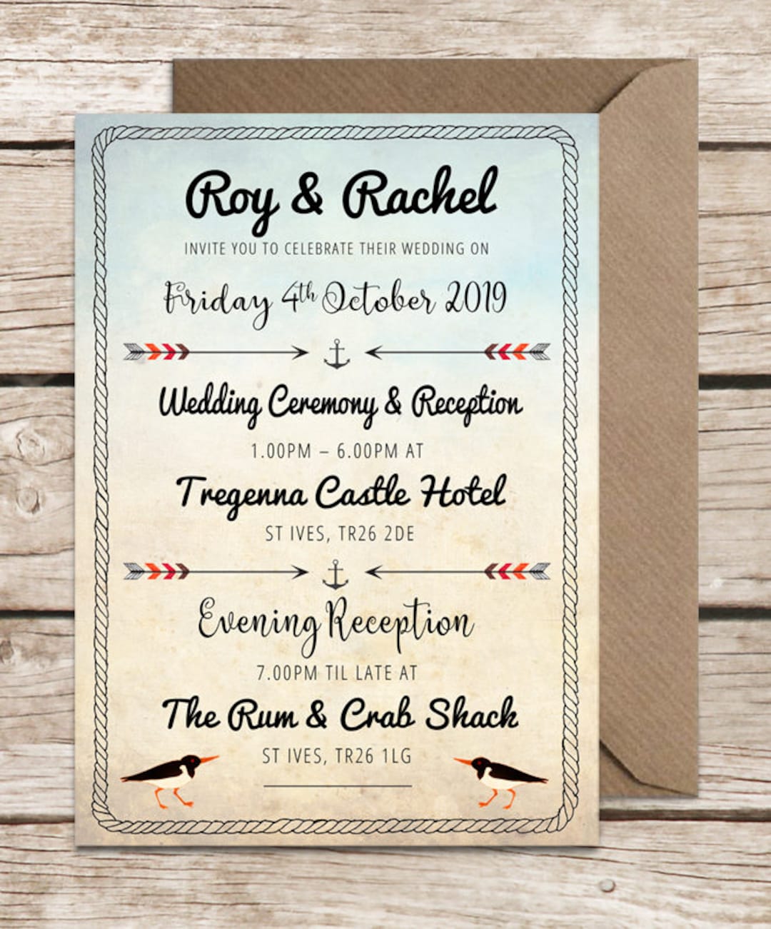 Seaside Wedding Invitations Boho Seaside Theme Personalised - Etsy UK