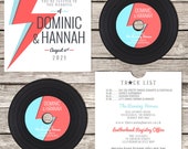 Retro Bowie Inspired CD 'Vinyl' Wedding Invitation, personalised CD record sleeves, custom vintage music themed invitations, handmade