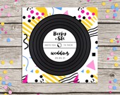 Retro 80's vinyl record wedding invitation, personalised record invites, custom vintage music themed invitations, handmade, music lovers