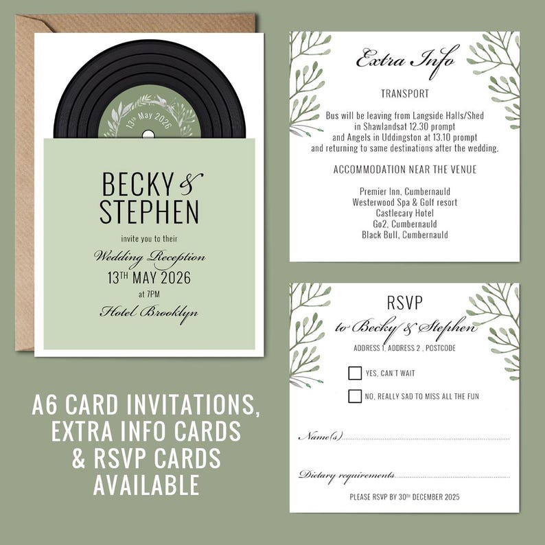Rustic 'vinyl' Record CD Wedding Invitation, Personalised Kraft Sleeves ...