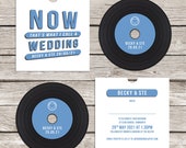 Retro 'vinyl' record CD wedding invitation, personalised CD record sleeves, custom vintage music themed invitations, handmade music lovers