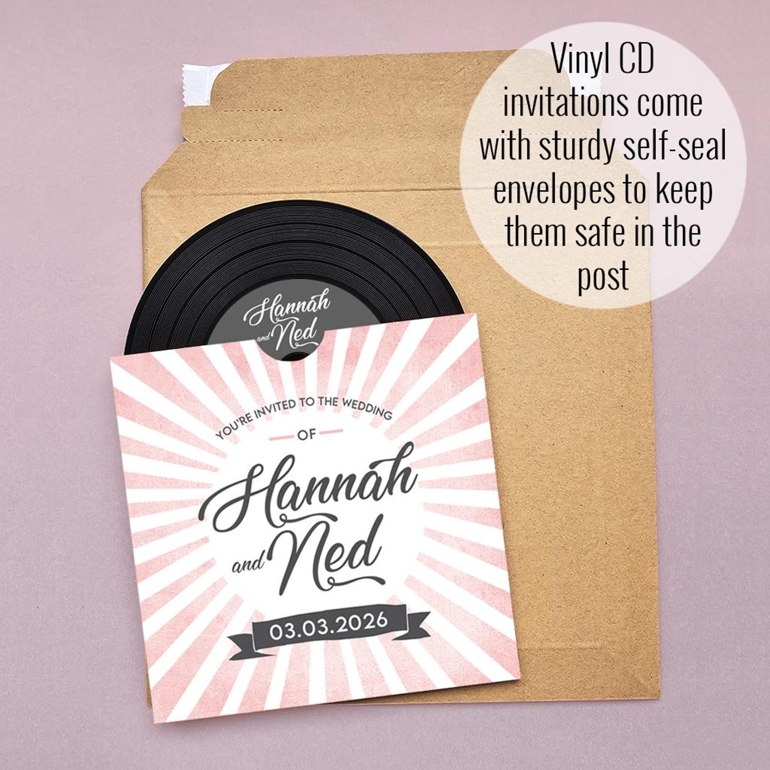 Retro 'vinyl' Record CD Wedding Invitation, Personalised CD Record ...