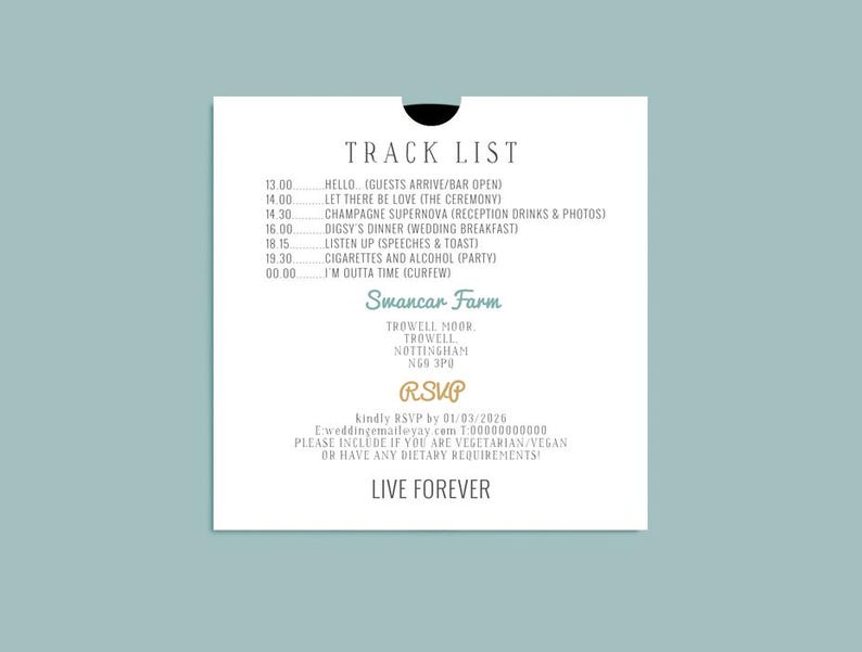 Retro Oasis Inspired CD 'vinyl' Wedding Invitation, Personalised CD ...