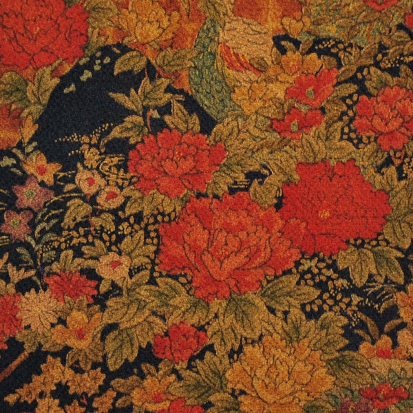 2pcs(7"w. x 14"l. each ) Japanese vintage silk kimono fabric, chirimen, beautiful garden 3779I
