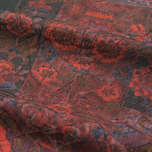 Vintage kimono silk fabric flowers in dark colors 4401F x 39.1l 10.2w
