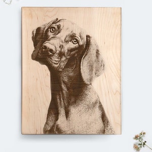 Custom Animal Portrait Laser Engraved on Natural Wood From Photo