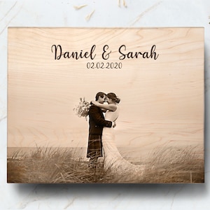 Custom couple portrait engraved from photo on wood for newly wed gift for couple.