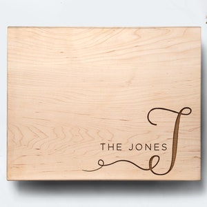 Personalized Engraved Cutting Board with Minimalist Initial and Last Name