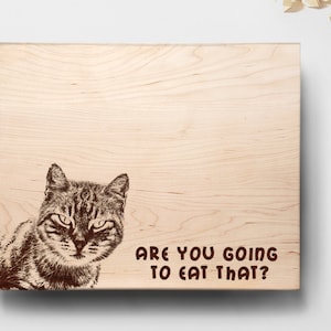 Custom Cat Portrait Cutting Board, Personalized Pet Gift for Owner, Engraved Photo on Wood, Funny, Housewarming.