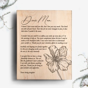 Uma carta para a mãe Presente personalizado para o dia das mães, presente personalizado para a mãe, presente de lembrança para a mãe, mãe ou avó, presente gravado em madeira, obrigado