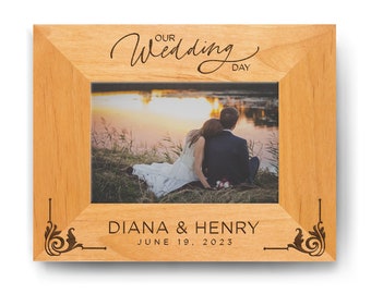 Personalized Wedding Picture Frame - Custom Engraved Newlywed Photo Gift