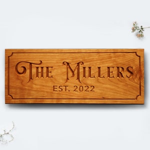 Personalized carved wooden family name sign for home wall decor 18x7 inches