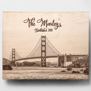 Custom San Francisco Golden Gate Bridge Wooden Cutting Board Engraved 14x11&quot;