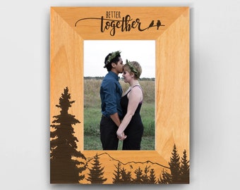 Engraved Wedding Photo Frame, Better Together Gift With Mountain Tree Love Birds (4x6, 5x7, 8x10)