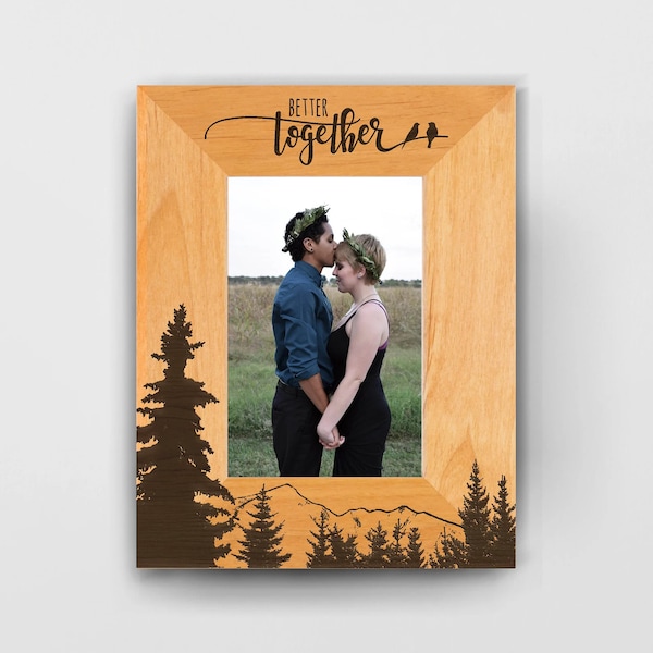 Engraved Wedding Photo Frame, Better Together Gift With Mountain Tree Love Birds (4x6, 5x7, 8x10)