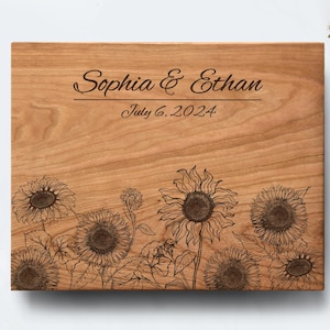 Personalized Sunflower Wedding Gift Wood Cutting Board Engraved for Couple