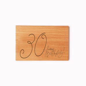 Personalized 30th Birthday Wood Card, Engraved Gift for Him or Her