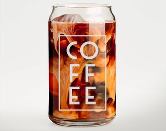 Etched Iced Coffee Can Glass or Soda Cup. Birthday Gift for Her