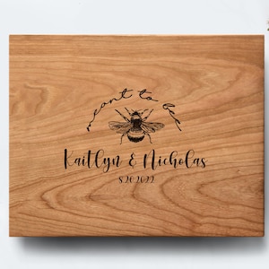 Meant to Bee Wooden Cutting Board Engraved, Personalized Wedding Gift for Bride and Groom, Kitchen Decor with Couple Names on it.