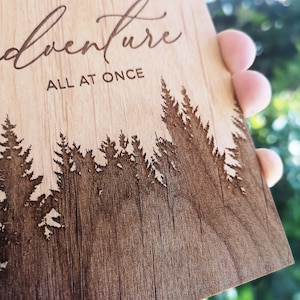 Personalized 5th Wedding Anniversary Gift Wood Card Engraved You Are My Home and Adventure All at Once Forest Design image 2