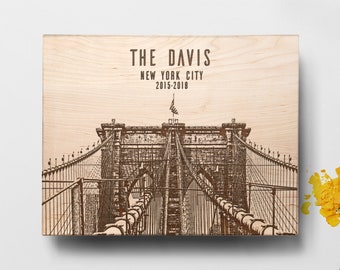 Brooklyn Bridge Personalized Wood Cutting Board Engraved. New York Wedding Gift Idea for Couple.