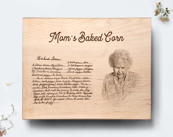 Custom Handwritten Recipe Cutting Board Engraved with Photo | Personalized Mothers Day Gift