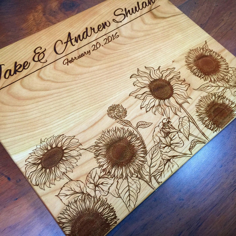 Sunflower Wedding Gift Engraved Cutting Board Kitchen Decor image 0