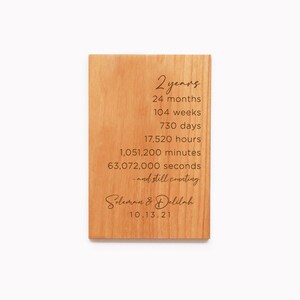 Tarjeta de madera personalizada del segundo aniversario, regalo grabado para novio, marido, esposa o novia
