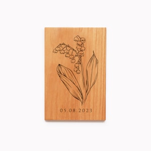 Carte de vœux en bois personnalisée Lilly of the Valley Flower, cadeau d'anniversaire pour couple