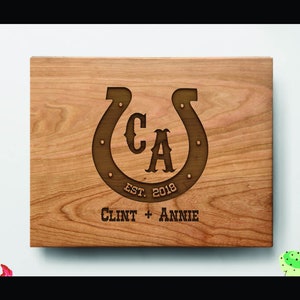 Horse Shoe Wood Cutting Board: Engraved Equestrian Gift, Cowboy Home Decor