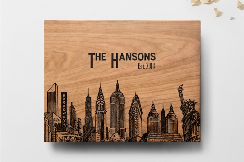 New York City Skyline Wedding Gift Engraved Wood Cutting Etsy