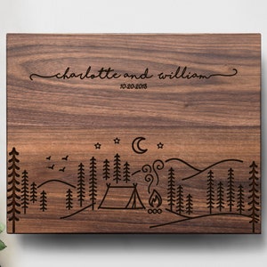 Personalized Wedding Camping Cutting Board Engraved, Bridal shower Gift for Bride and Groom