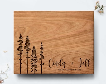 Personalized Address Engraved on Wood Cutting Board, Housewarming Gift Idea for First Home and Friends.