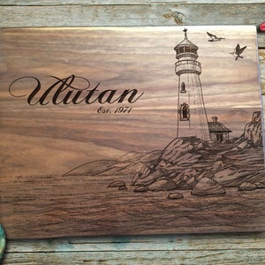 Personalized Lighthouse Cutting Board Engraved Beach Coastal Decor