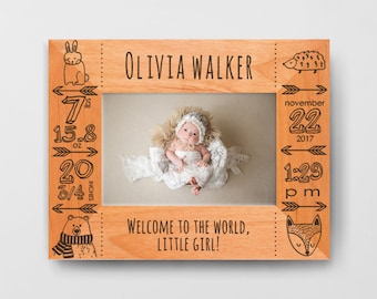 Personalized Newborn Baby Picture Frame Engraved - Nursery Decor for Boy or Girl