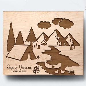 Engraved Cutting Board Personalized Camping Wedding Gift for Couple, Kitchen Decor Idea.
