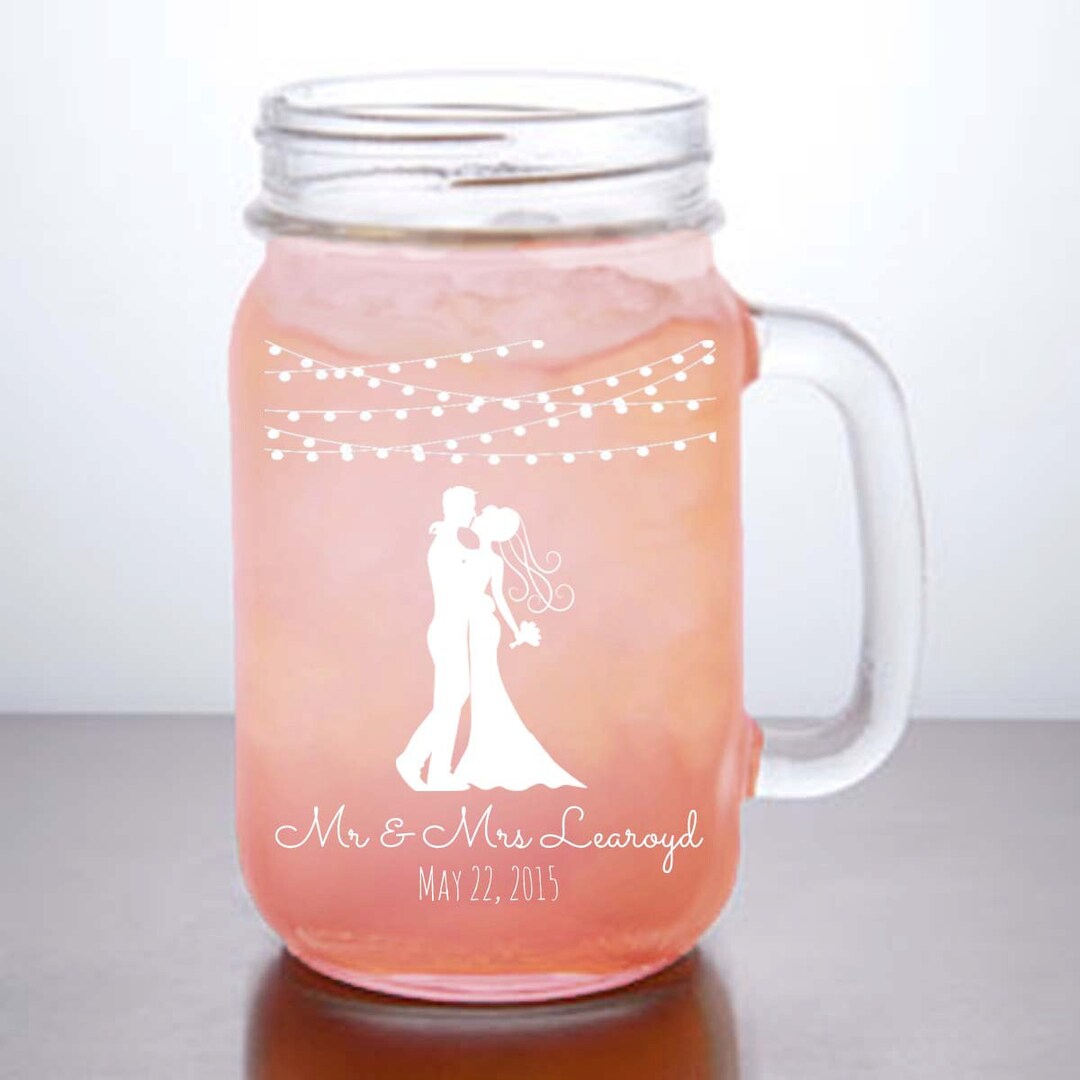 Mr & Mrs Mason Jar Mug, Custom Wedding Gift Personalized Mason Jar Mugs Bridal Shower Gift